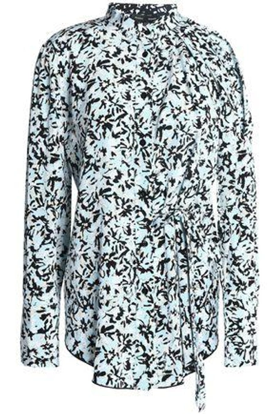 Proenza Schouler Woman Cutout Printed Crepe De Chine Blouse Sky Blue