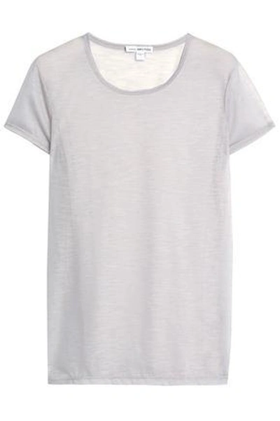 James Perse Woman Slub Wool-blend Jersey T-shirt Light Gray
