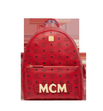 Mcm ()red Trilogie Stark Backpack In Visetos In Ruby Red