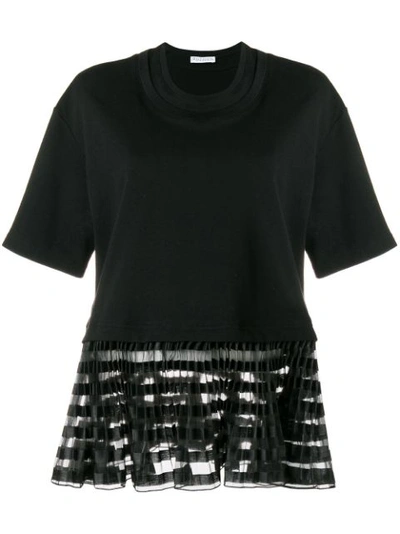 Jw Anderson Organza Trimmed Cotton T-shirt In Black