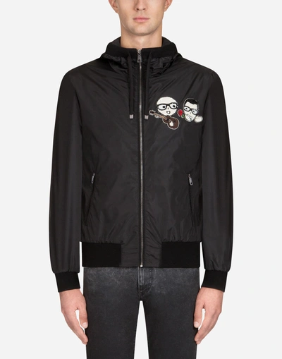 Dolce & Gabbana Cotton Sweatshirt With Designers' Patches And Hood In Black