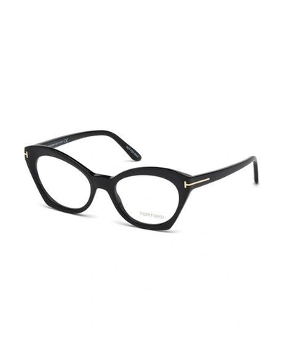 Tom Ford Cat-eye Optical Frames In Shiny Black/ Shiny Rose Gold