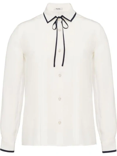 Miu Miu Long-sleeve Silk Crepe De Chine Blouse In White