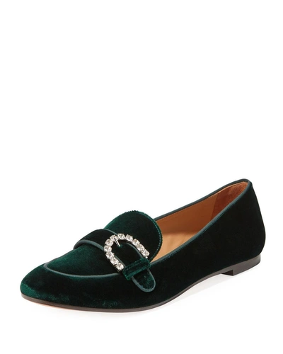 Aquazzura Montaigne Velvet Moccasin Loafers In Green