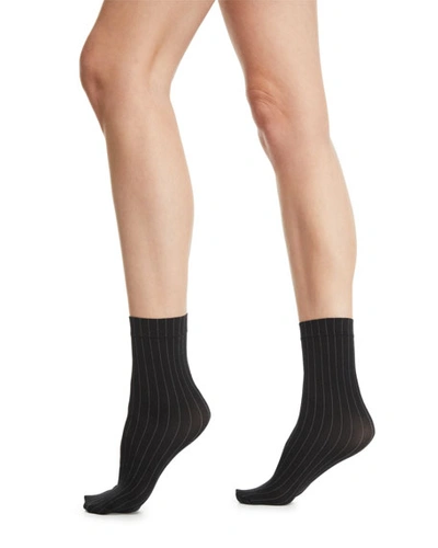 Wolford Muriel Pinstriped Ankle Socks In Black/white