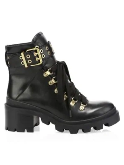 Alice And Olivia Havis Leather Chunky Combat Boots In Black
