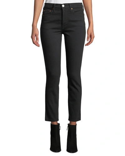 Re/done High-rise Stretch Double-needle Cropped Jeans In Black