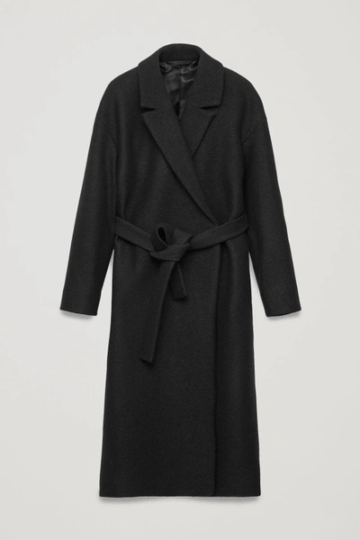 Cos Oversized Belted Wool Coat In Black