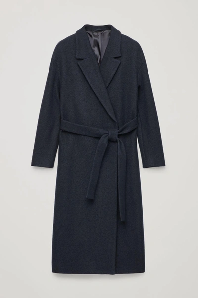 Cos Oversized Belted Wool Coat In Blue