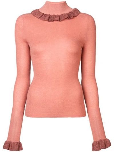 Jill Stuart Ruffled Collar Knit Sweater - Pink