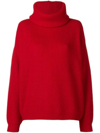 Opportuno Kora Turtleneck Ribbed Sweater In Red