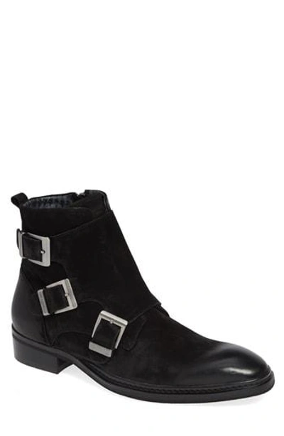 Karl Lagerfeld Men's Buckled Leather Ankle Boots In Black
