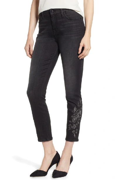 Jen7 By 7 For All Mankind Metallic Floral-embroidery Ankle Skinny Jeans In Black