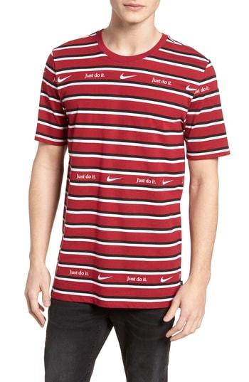 nike red and white striped shirt