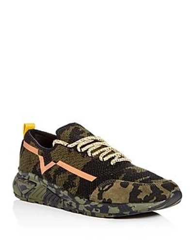 Diesel S-kby Men's Camo Print Knit Lace Up Sneakers In Multicolor Olive