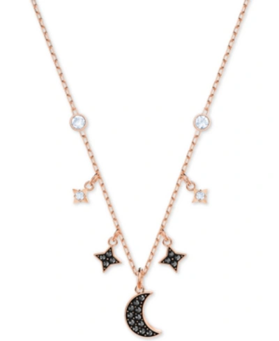 Swarovski Two-tone Crystal Moon & Stars 13-1/4" Pendant Necklace In Black