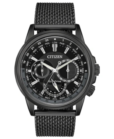 Citizen Eco-drive Men's Calendrier Black Stainless Steel Mesh Bracelet Watch 44mm