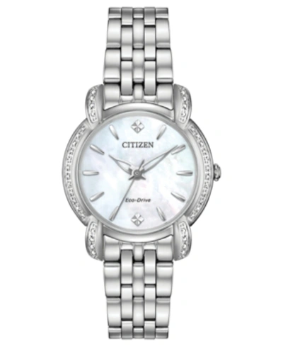 Citizen Eco-drive Women's Jolie Diamond-accent Stainless Steel Bracelet Watch 30mm In White/silver
