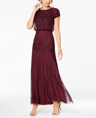 Adrianna Papell Petite Beaded Blouson Gown In Cassis