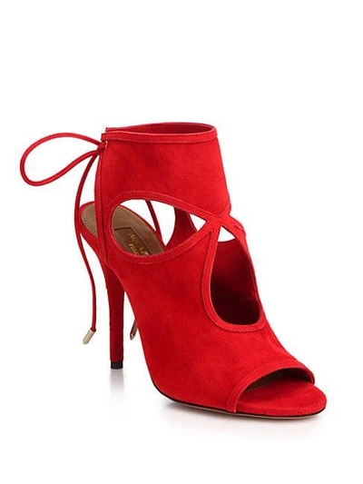 Aquazzura Sexy Thing Cutout Suede Tie-back Sandals In Lipstick