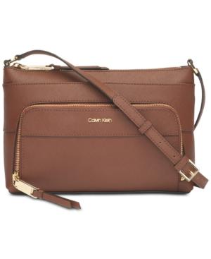 calvin klein lily saffiano leather top zip crossbody