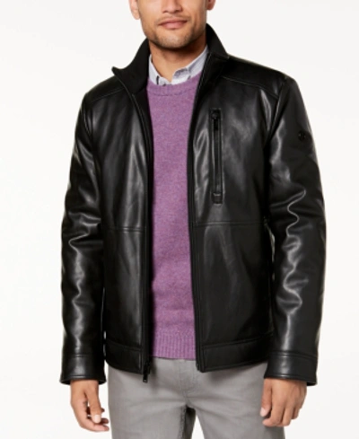 Calvin Klein Men's Faux Leather Moto Jacket, Created For Macy's In Black