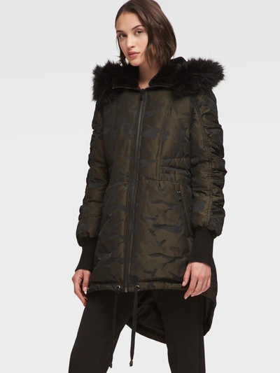 Dkny Faux-fur-trim Camo-print Parka, Created For Macy's In Olive