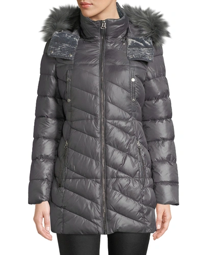 Marc New York Shirley Hooded Faux Fur Trim Parka In Metal