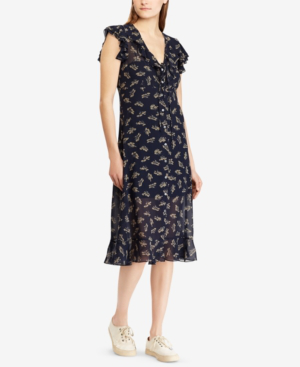 ralph lauren floral georgette midi dress