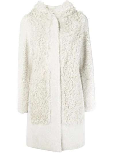 Yves Salomon Hooded Shearling Coat In White