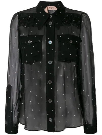N°21 Black Star-print Sheer Silk Shirt