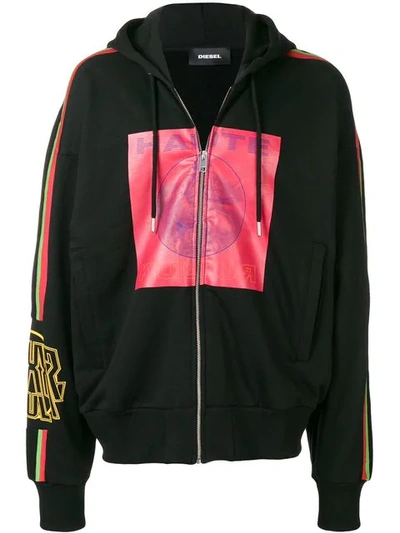 Diesel Print Hooded Jacket In Black