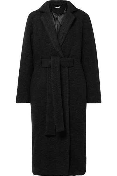 Ganni Oversized Belted Wool-blend Bouclé Coat In Black