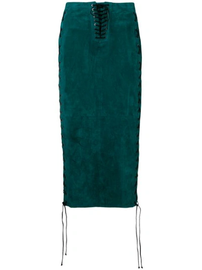 Ben Taverniti Unravel Project Lace-up Suede Midi Skirt In Green