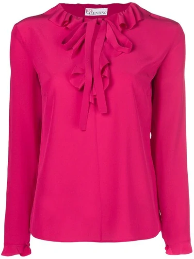 Red Valentino Ruffle Tirm Pussy Bow Blouse - Pink