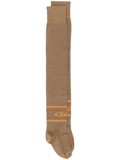 Chloé Over The Knee Logo Socks In Brown