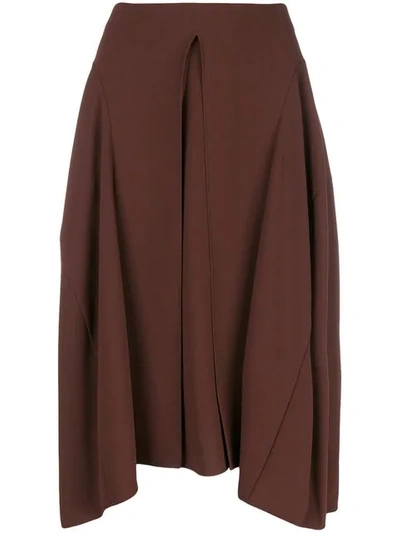 Chloé Pleated Front Midi Skirt In Z Obscure Brown