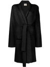 Laneus Belted Cardigan Coat In Black