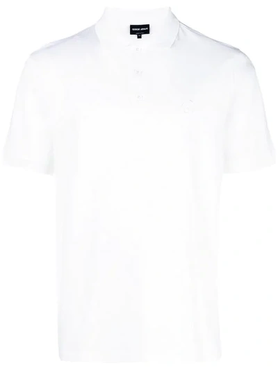 Giorgio Armani Embroidered-logo Polo-shirt In White