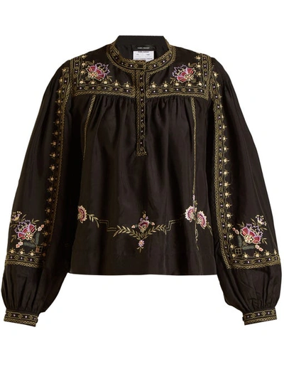 Isabel Marant Dyron Embroidered Silk Blouse In Black