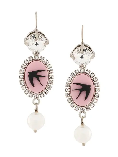 Miu Miu Swallow Cameo Drop Earrings - Metallic