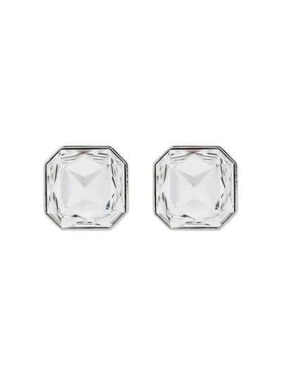 Saint Laurent Smoking Square Crystals Earrings In Metallic