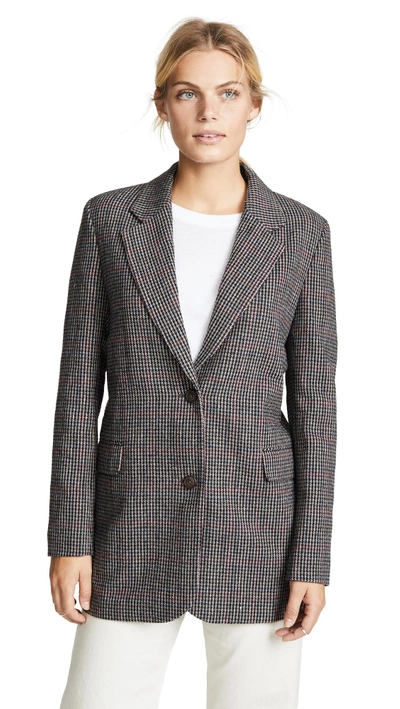 James Jeans Elongated Boyfriend Blazer In Plaid Houndstooth
