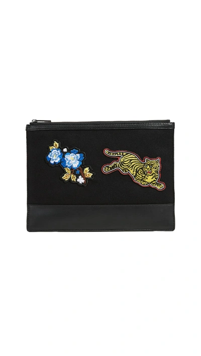 Kenzo Multicolored Patched Leather Pouch In Black
