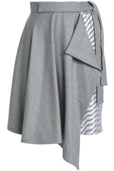 Carven Woman Draped Brushed-wool And Striped Twill Skirt Light Gray