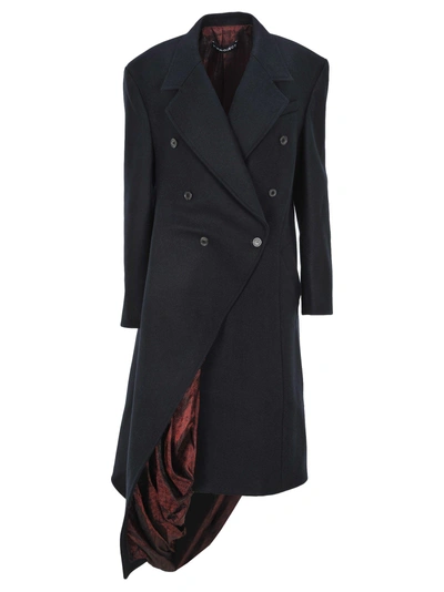 Y/project Y / Project - Exposed Lining Asymmetric Coat In Dark Navy