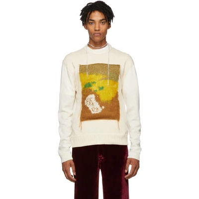 Acne Studios White & Yellow Appliqué Crewneck Sweater In White/yellow