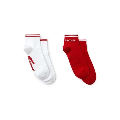 Lacoste Men's Two-pack Of  Tennis Low-cut Socks In Jacquard Jersey In Red / White