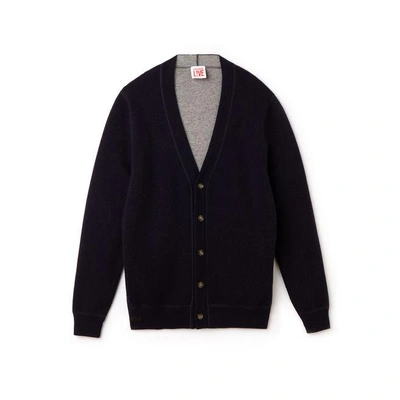 Lacoste Unisex Live Reversible Wool Jersey Cardigan In Navy Blue/arbas Chine