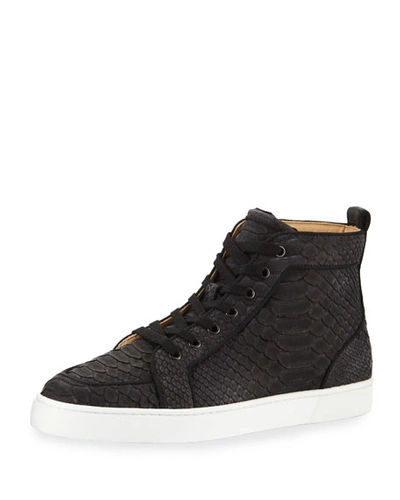 Christian Louboutin Men's Rantus Python High-top Sneakers In Black